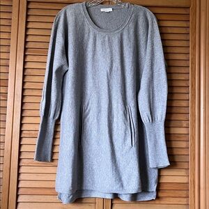 Garnet Hill Organic-Cotton Pocket-Detail Sweater, Light Gray